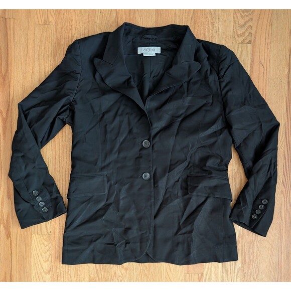 Gucci Uniform Black Wool Double Breasted Blazer Size 46 Pockets Dress - Picture 1 of 13